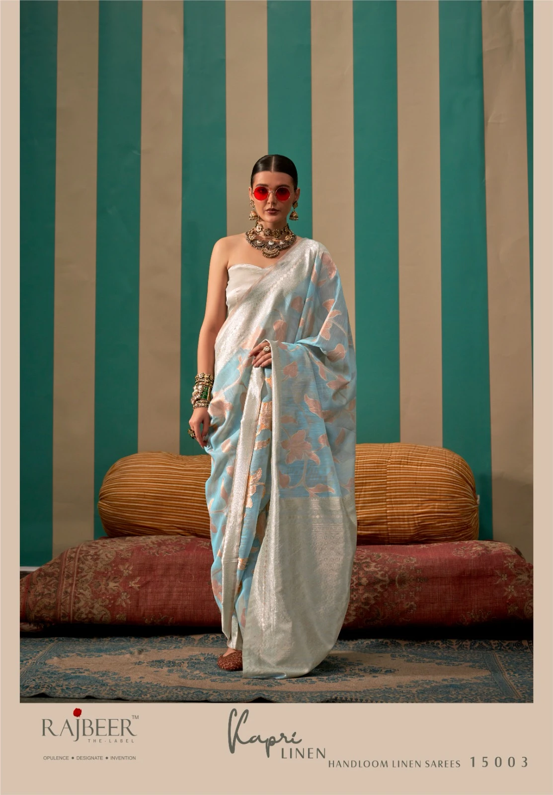 Rajbeer Kapri Linen Handloom Weaving Linen Wholesale Fancy Sarees Catalog — Wholesale Sarees, MPA wholesale from Surat - Gallery Image 11